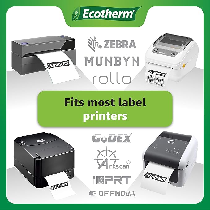 2.25" x 2" Thermal Labels | 4 Rolls | 2940 Labels | fits Zebra, Munbyn, Rollo, Godex, Arkscan, iDPRT, Offnova Thermal Label Printers and More | Blank White Adhesive Stickers by Ecotherm