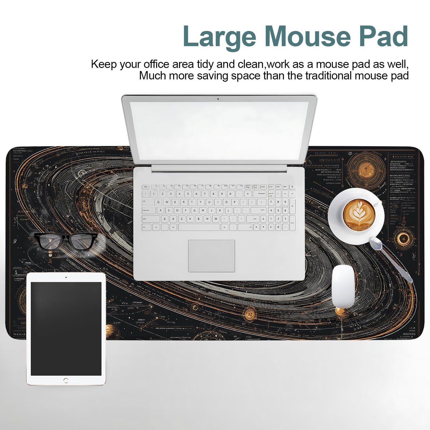 Saturn Planet Extended Gaming Mouse Pad 35.4 x 15.7 Inch – Space-Themed Desk Mat for Gaming, Office Work, and Study, with Non-Slip Rubber Base
