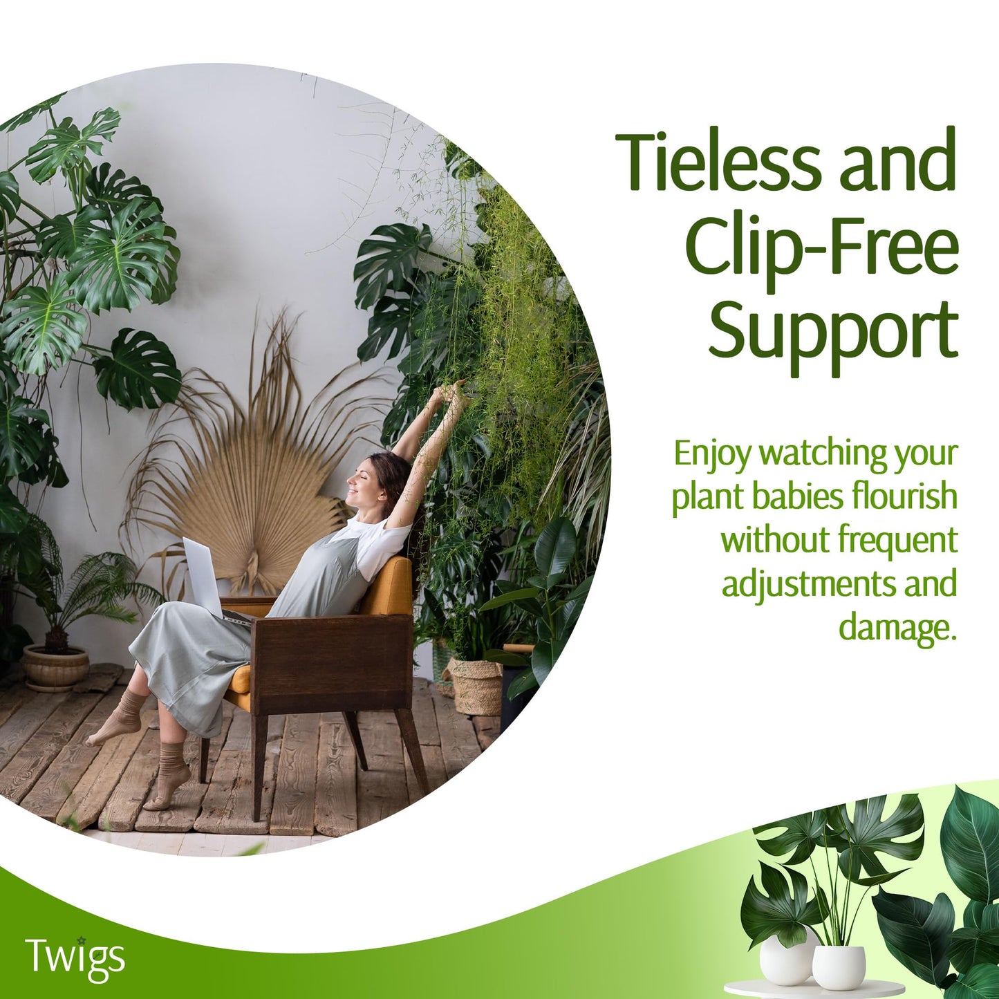Twigs GA - Stackable Monstera Plant Support Stakes, Climbing Support for Indoor & Outdoor Use, Plant Accessories, Aesthetic Alternative to Moss Poles & Trellises – Monstera Green, 5 Pack, 17" L