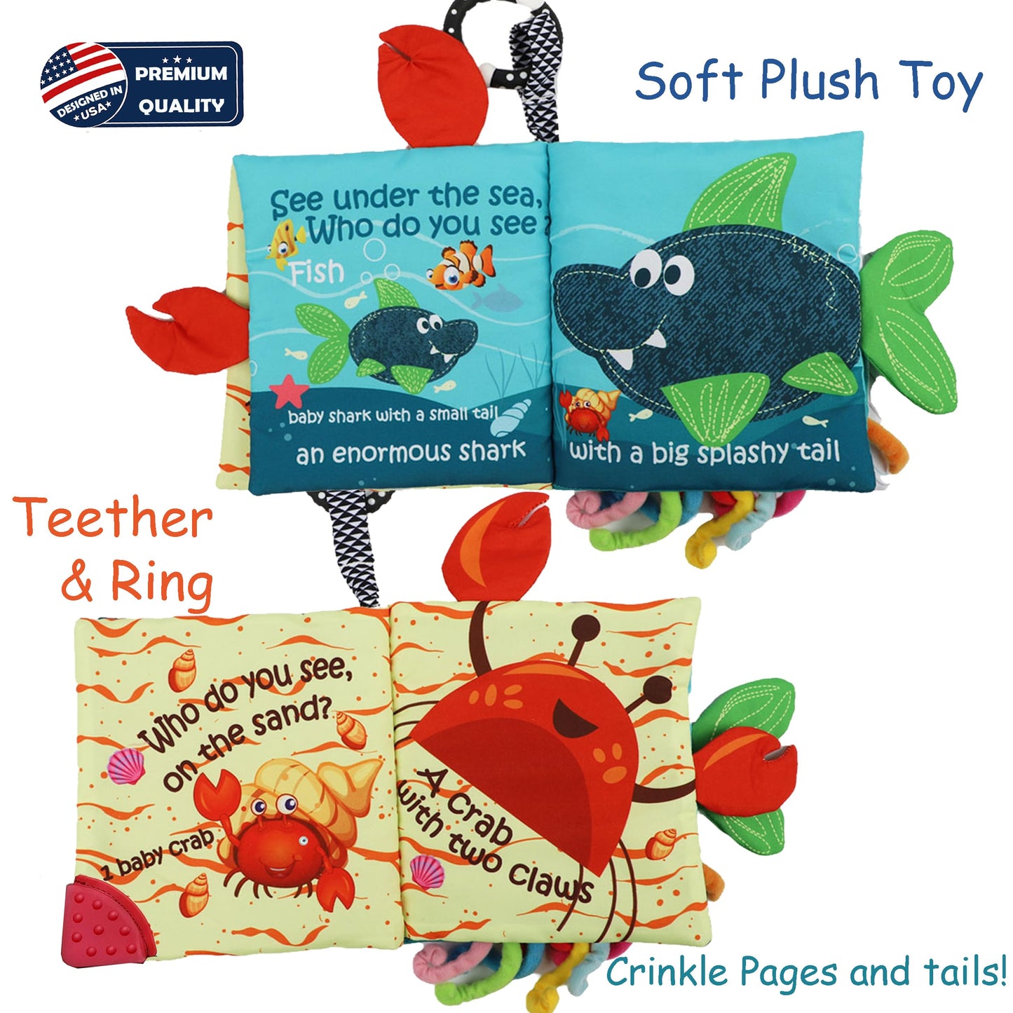 bebe mondo Fish Baby Crinkle Books with 6 PCs Educational Learning Toys for Newborn Babies Infants 0-6, 6-12 and 12-18 Months 1-2 Year Old