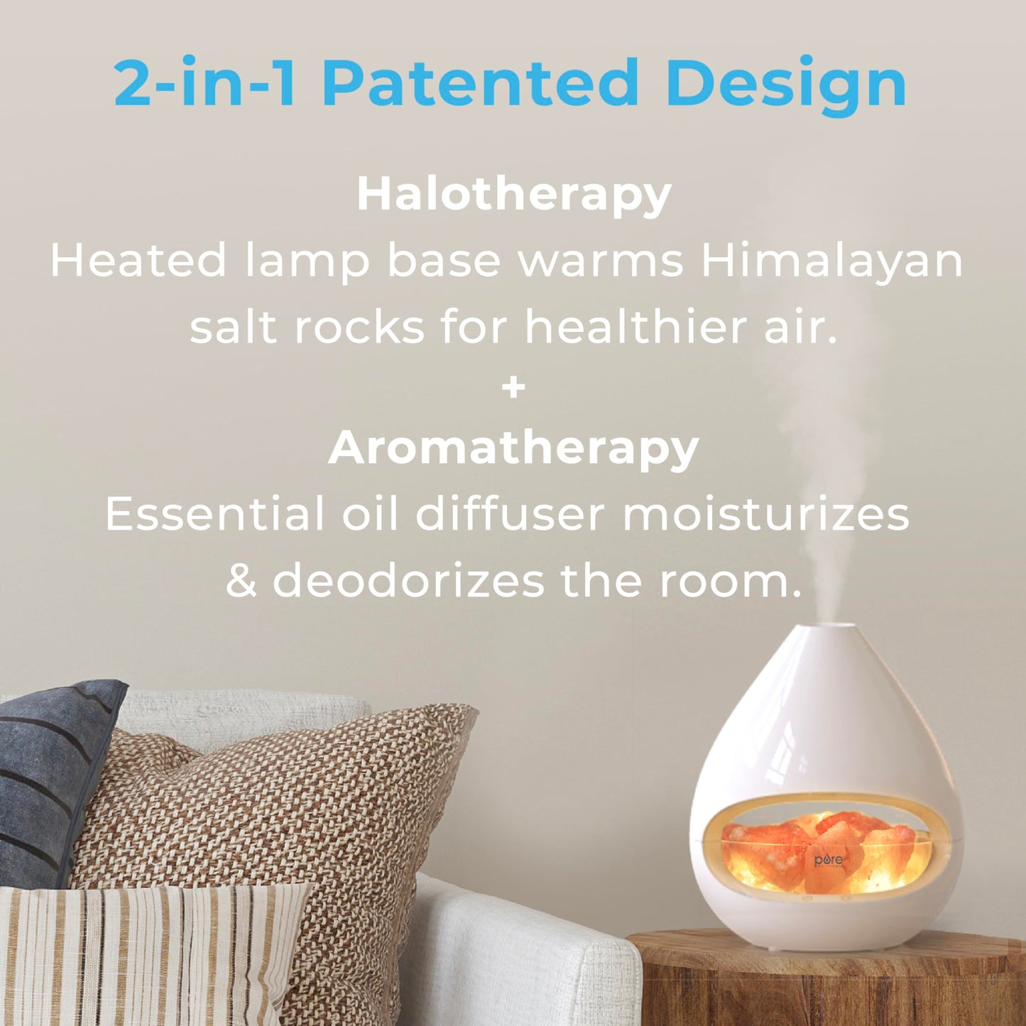 Pure Enrichment PureGlow Crystal - 2-in-1 Himalayan Salt Lamp & Ultrasonic Essential Oil Diffuser, Original Salt Therapy Lamp, 100% Pure Himalayan Salt, Ambient Glow, 160 mL 16-Hour Tank (White)