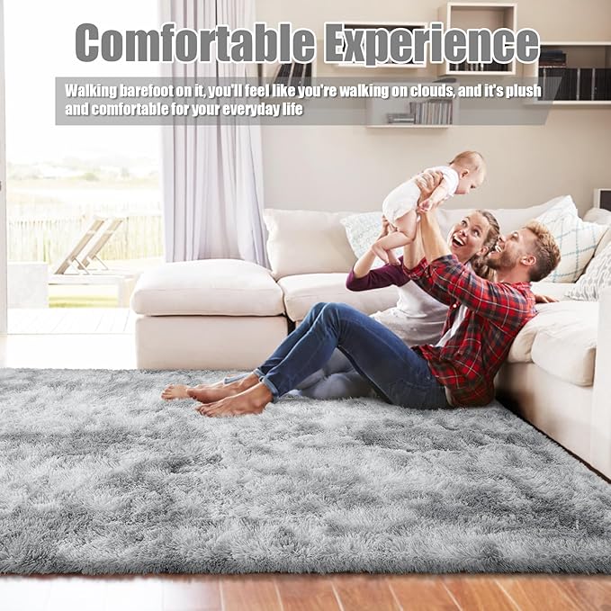 Shag Area Rug for Bedroom 5x8,Tie-Dyed Grey Fluffy Area Rugs for Living Room,Soft Fuzzy Rug Non-Shedding Indoor Plush Carpet for Kids Bedroom Nursery Dorm Home Decor