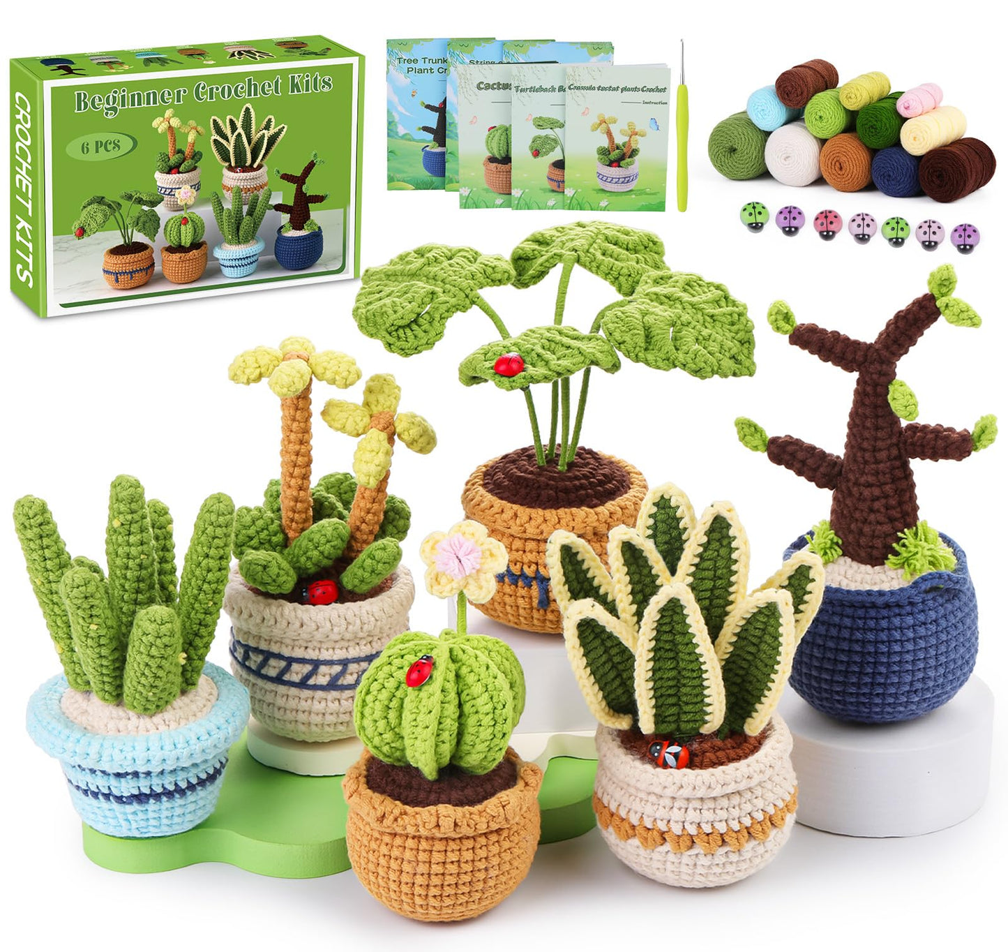 Hssugi Crochet Kit for Beginners, 6PCS Succulents Plants Crochet Kits, Knitting Kit with Step-by-Step Video Tutorials, Crochet Yarn DIY Beginner Crochet Kit for Adults Succulent Family
