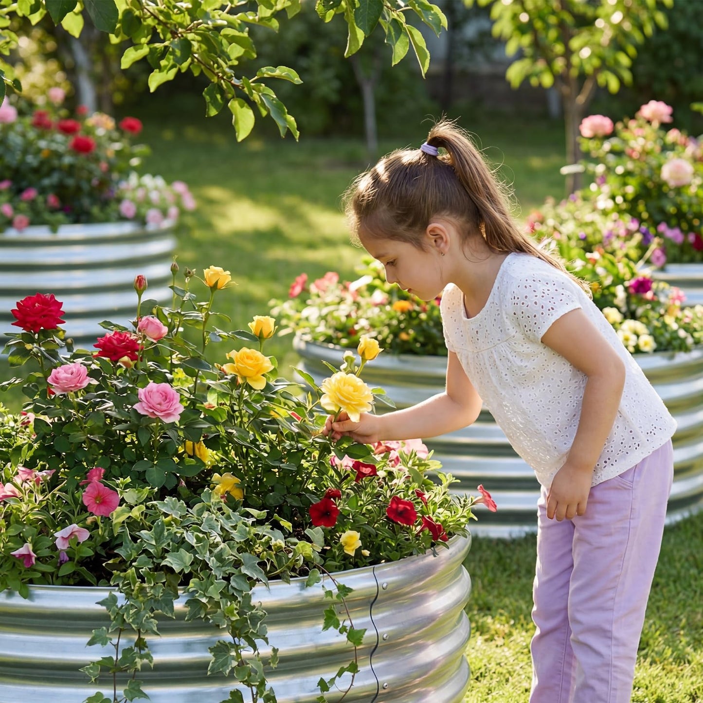 AHEONLAR 3PCS 2x2x2FT Galvanized Raised Garden Bed Kit Round Metal Flower Box Large Planter Raised Beds Outdoor Garden for Planting,Fruit,Herb Silver