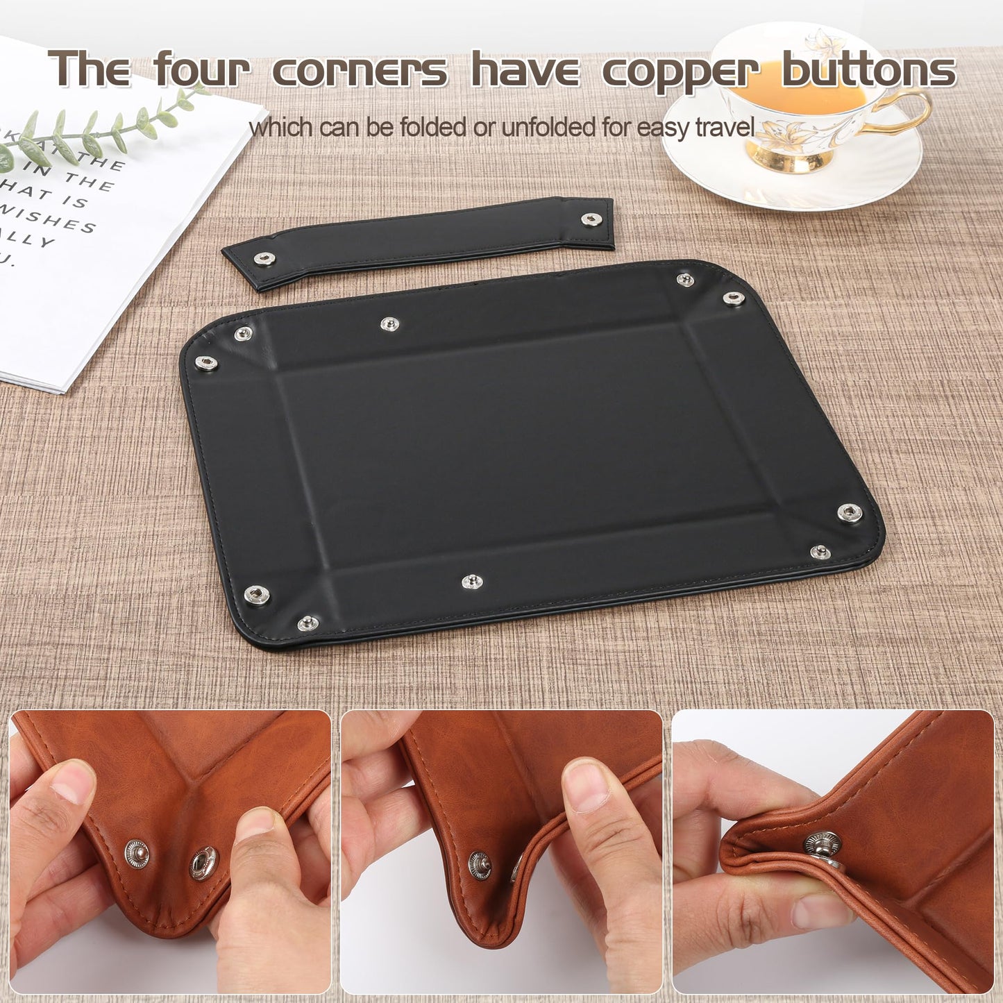 Deluxe Leather Tray Desktop Storage Organizer Watch Remote Control Jewelry Cell Phone Wallet Keychain Desktop Storage for Home, Camping Unique Gift Ideas for Men and Friends