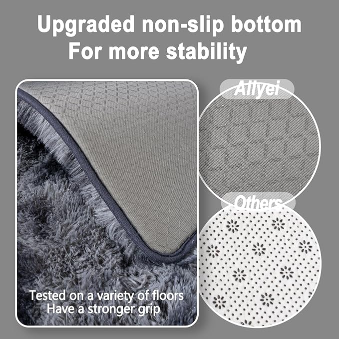 Ultra Soft Runner Rugs for Bedroom Hallways with Upgraded Non-Slip Rubber Backing & Thick Memory Sponge, 2x6 Feet Fluffy Shag Throw Area Rug for Bedside Dorm Tie-dye Dark Grey