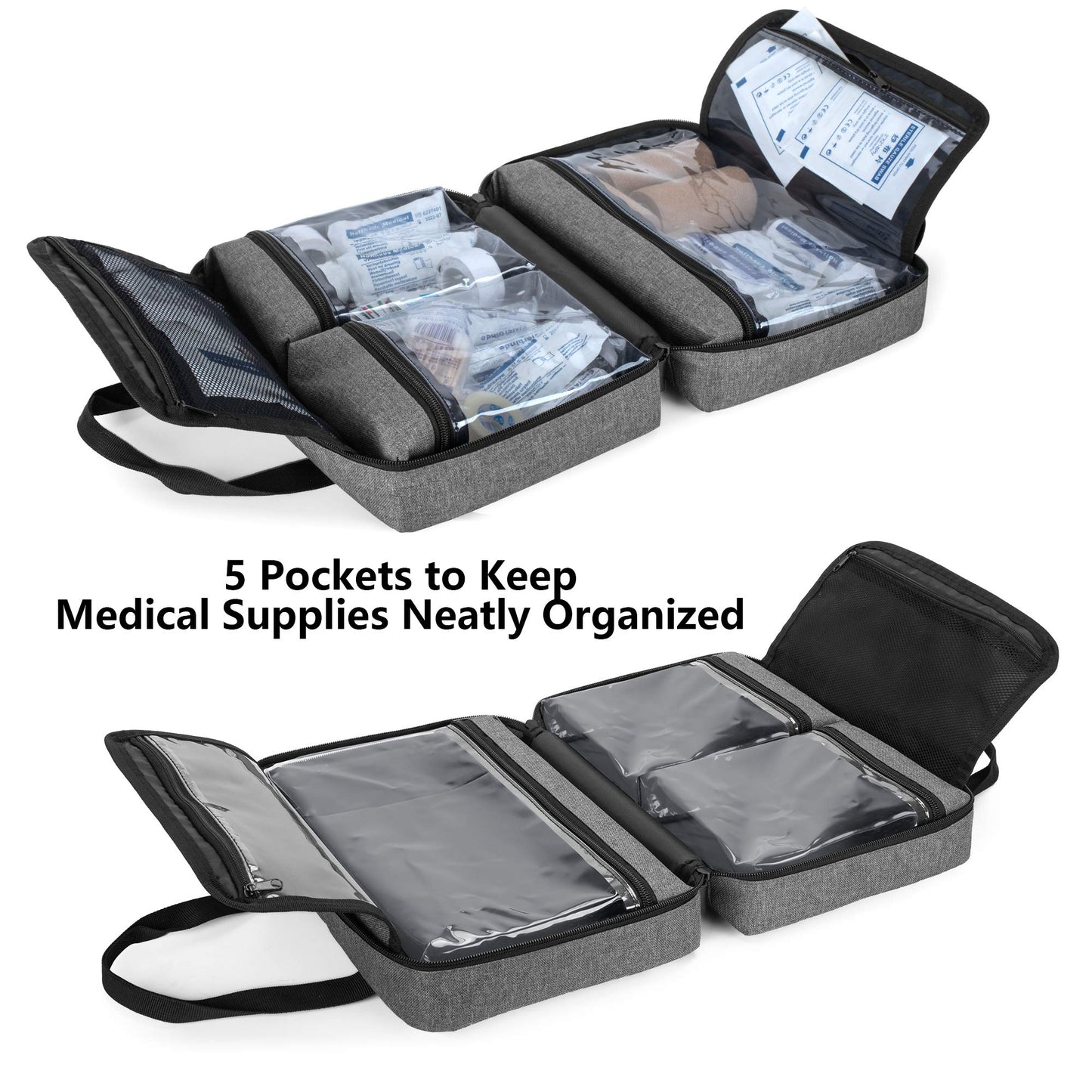 Trunab Small First Aid Kit Bag Empty Portable Emergency Kits Trauma Bag, Ideal for Car, Home, Camping and Hiking, Grey Bag Only