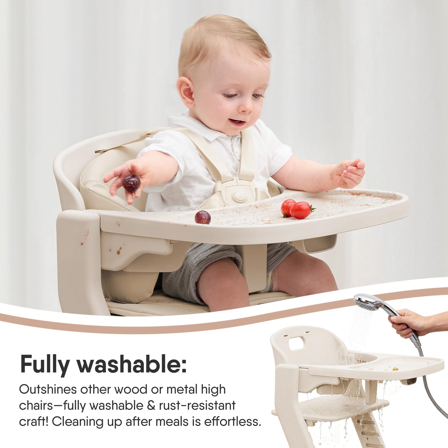 Obee Odee Full-Body Washable Baby High Chair with Soft Cushion, Adjustable for 6 Months to 220 Lb - Multifunctional and Convertible High Chairs for Babies and Toddlers -Portable and Easy Operation