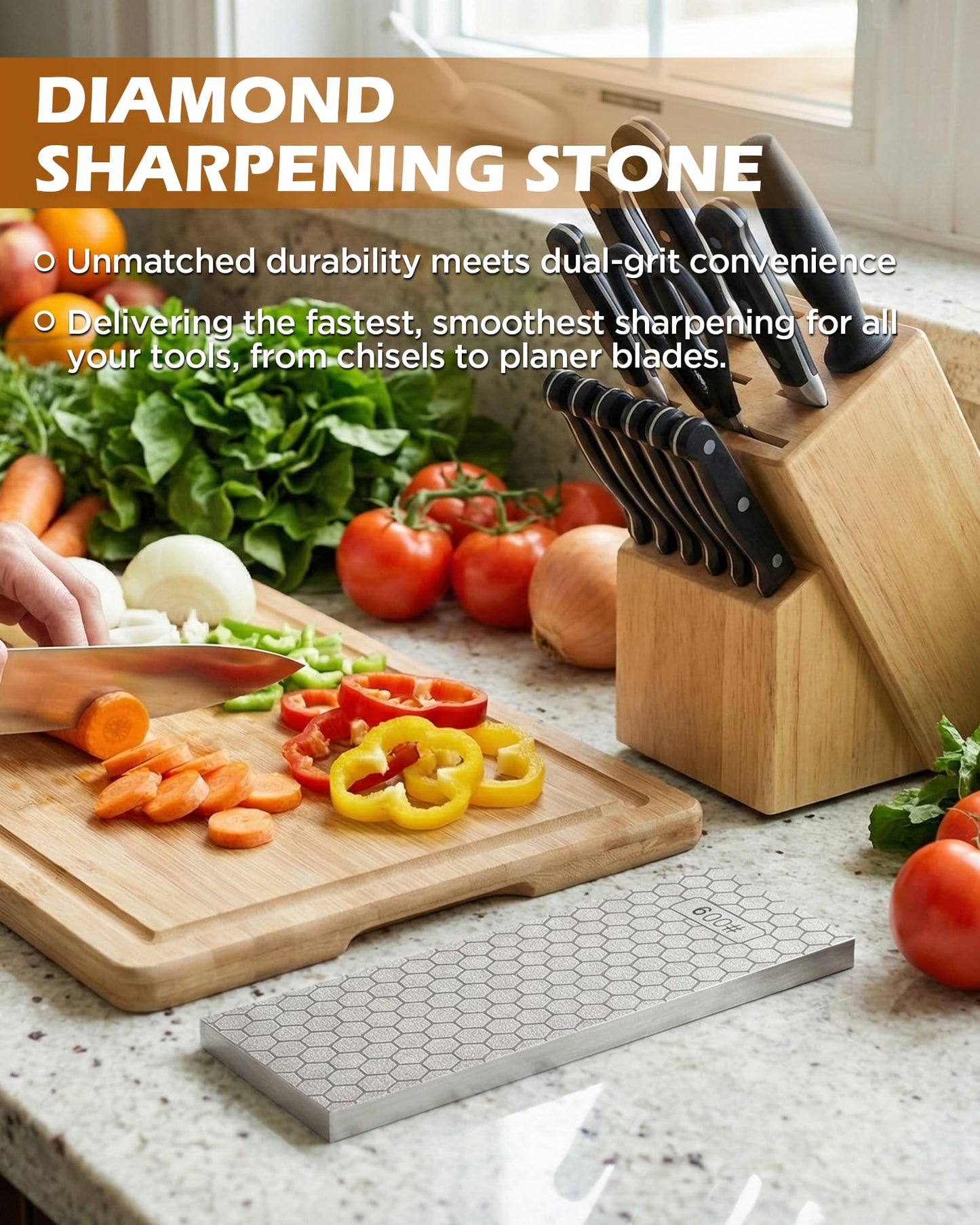 Gardmate Diamond Sharpening Stone Set, 150/600 Grit Double-Sided Diamond Plate Sharpening Stone with Angle Guide & Non-Slip Silicone Mat – Restoration & Sharpening Diamond Plate for Axes, Knives