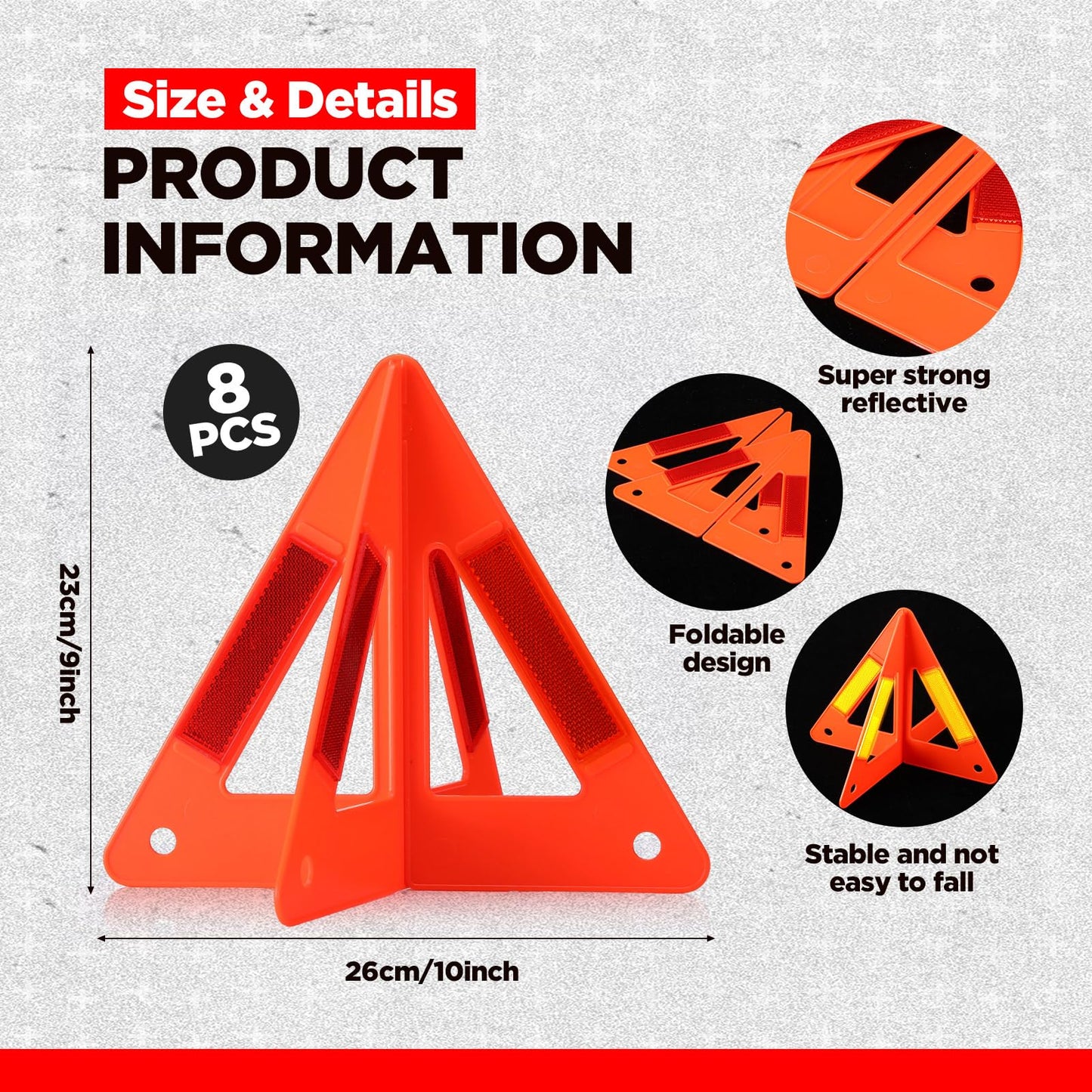 Relaxweex 8 Pcs Emergency Reflective Triangles Sign Foldable Warning Safety Triangles for Vehicle Kit Portable Reflector Roadside Tools Suitable for Cars Trucks Breakdown