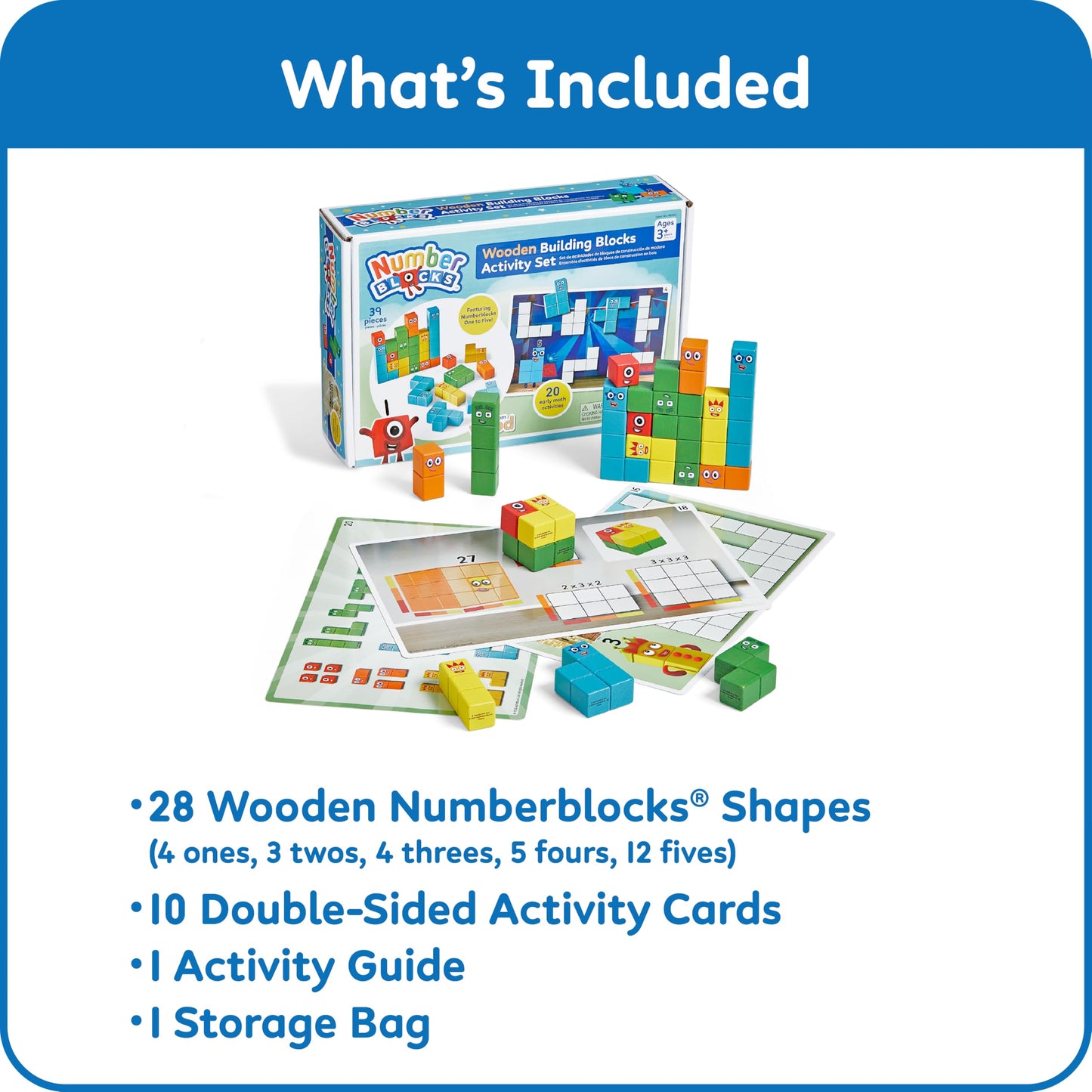 hand2mind Numberblocks Wooden Building Blocks Activity Set, Wood Stacking Toy, Counting Blocks, Numbers for Toddlers, Math Games, Preschool Learning Activities,Birthday Gift, 39 Pieces