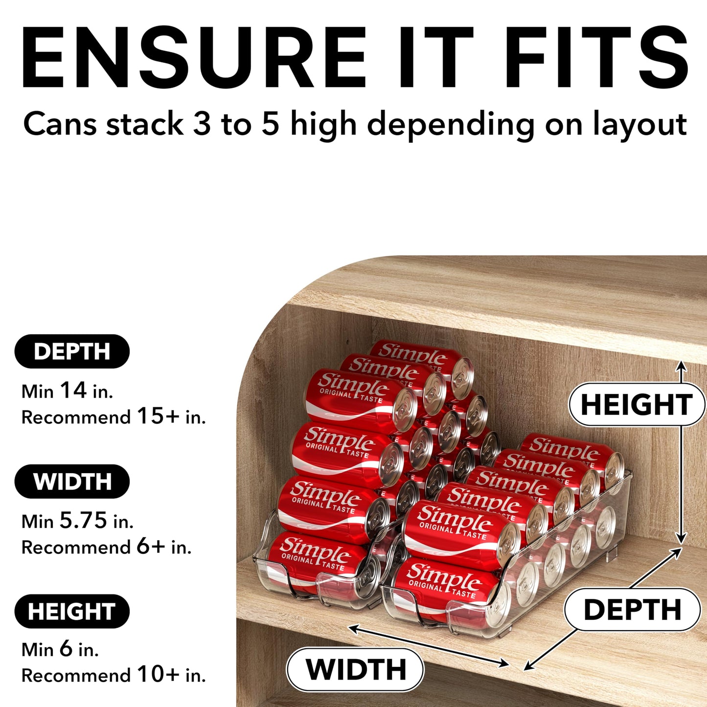 Simple Houseware Soda Can Organizer and Dispenser for Refrigerator / Pantry, Clear, Set of 2