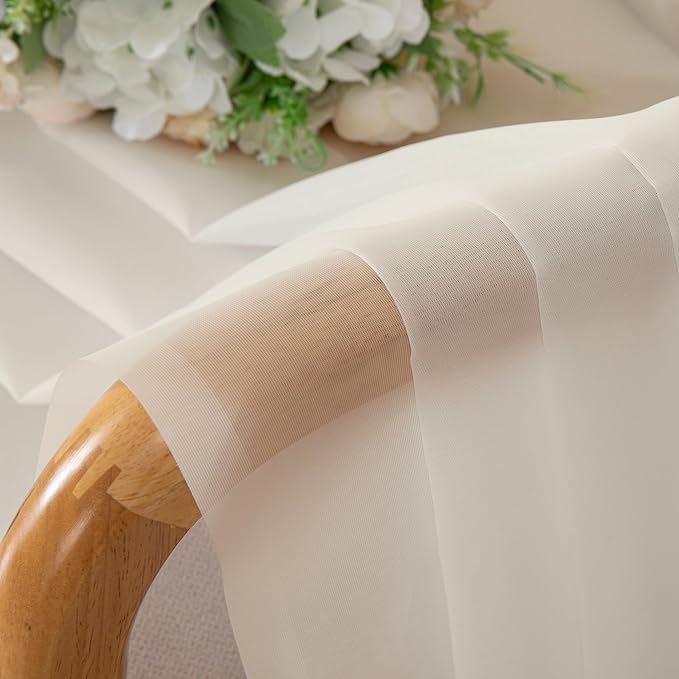 Chyhomenyc Cream Sheer Valances for Windows - Light Filtering Small Kitchen Curtains, Rod Pocket Short Top Window Treatment Decor for Living Room Bathroom Basement, 42Wx16L inches, 2 Panels