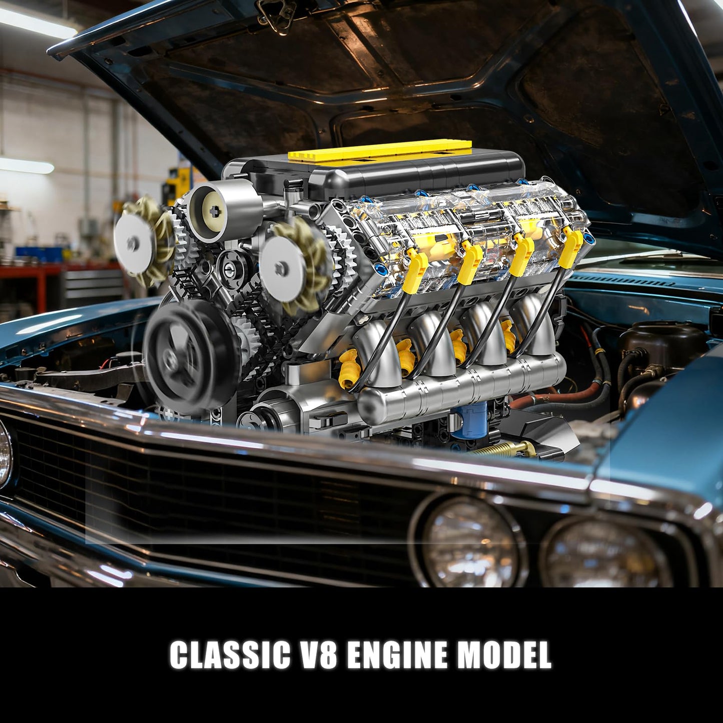 BseSparklion V8 Engine Model Kit that Runs, Visible Mini Car Motor Building Blocks Set for Adults, Compatible with Lego, STEM Physical Science Educational Toy for Teens Boys 14+ (905 PCS)
