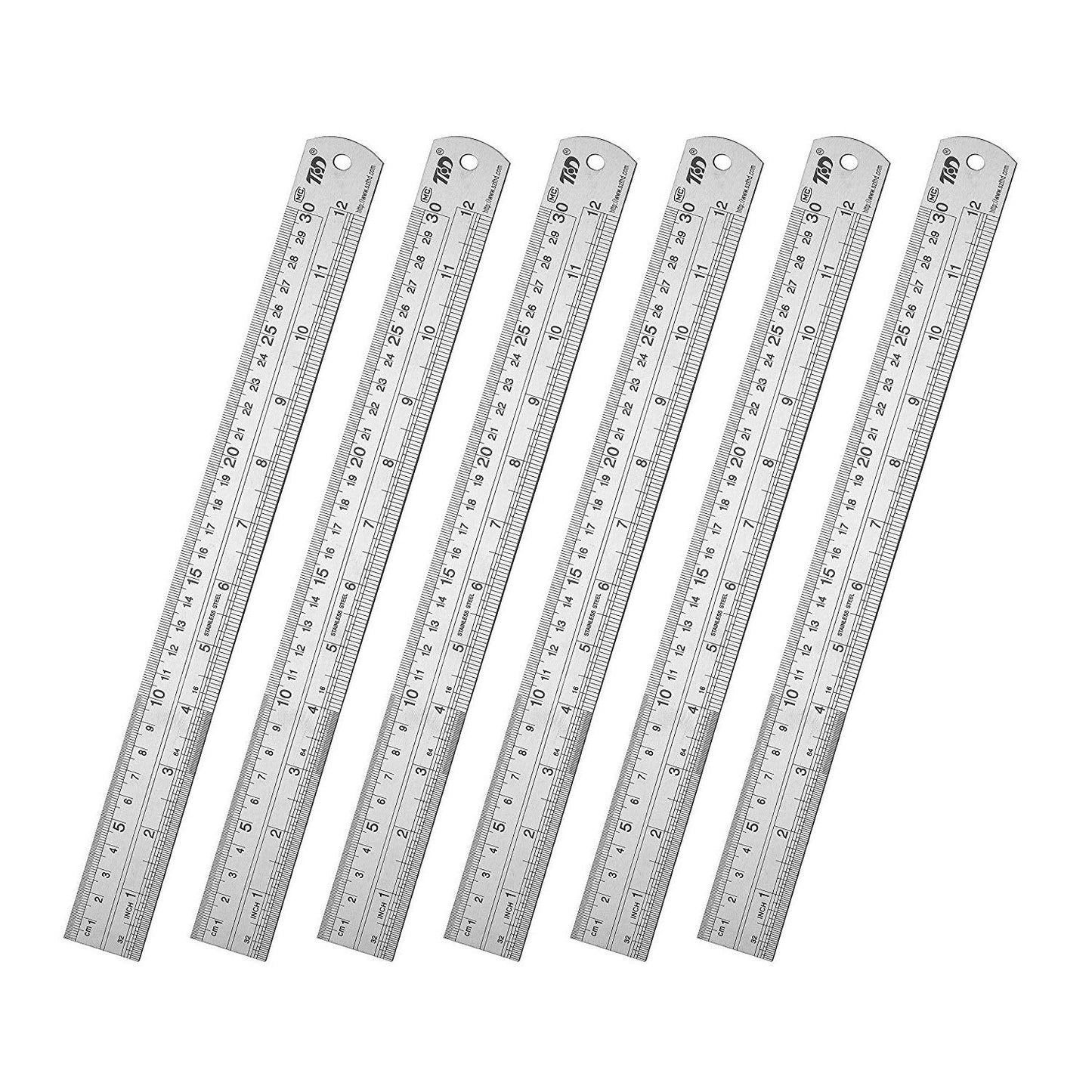 ZZTX Classic 12 Inch Stainless Steel Ruler Set of 6, Heavy Duty, Straight Edge, Non-Bendable, Rust & Corrosion Resistant