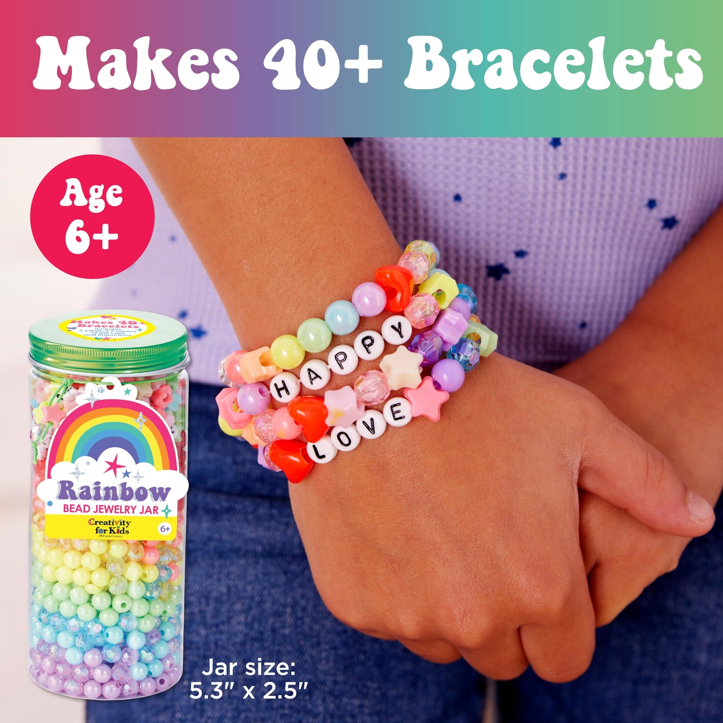 Creativity for Kids Rainbow Bead Jar Jewelry Making Kit: Makes 40+ Friendship Bracelets, DIY Crafts for Girls, Great Spring Crafts (Ages 6+)