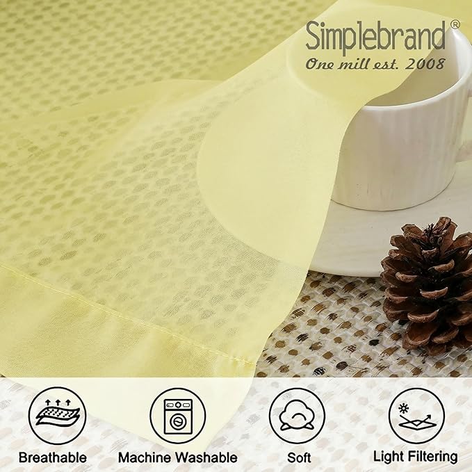 Simplebrand Light Yellow Short Sheer Curtains 45 Inch Length for Small Windows, Rod Pocket 2 Panels Set Solid Voile Drapes Window Sheer Curtains for Bedroom Bathroom Kids Room Kitchen, 42x45 Inch