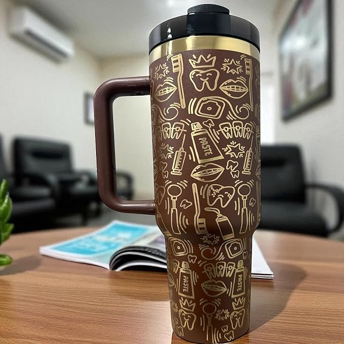 Dental hyginiest tumbler 40oz tumbler Tooth tumbler Dental water bottle Gift for dentist Gift for dental hyginiest Office gift (Brown/Gold(36)-Dental(K))