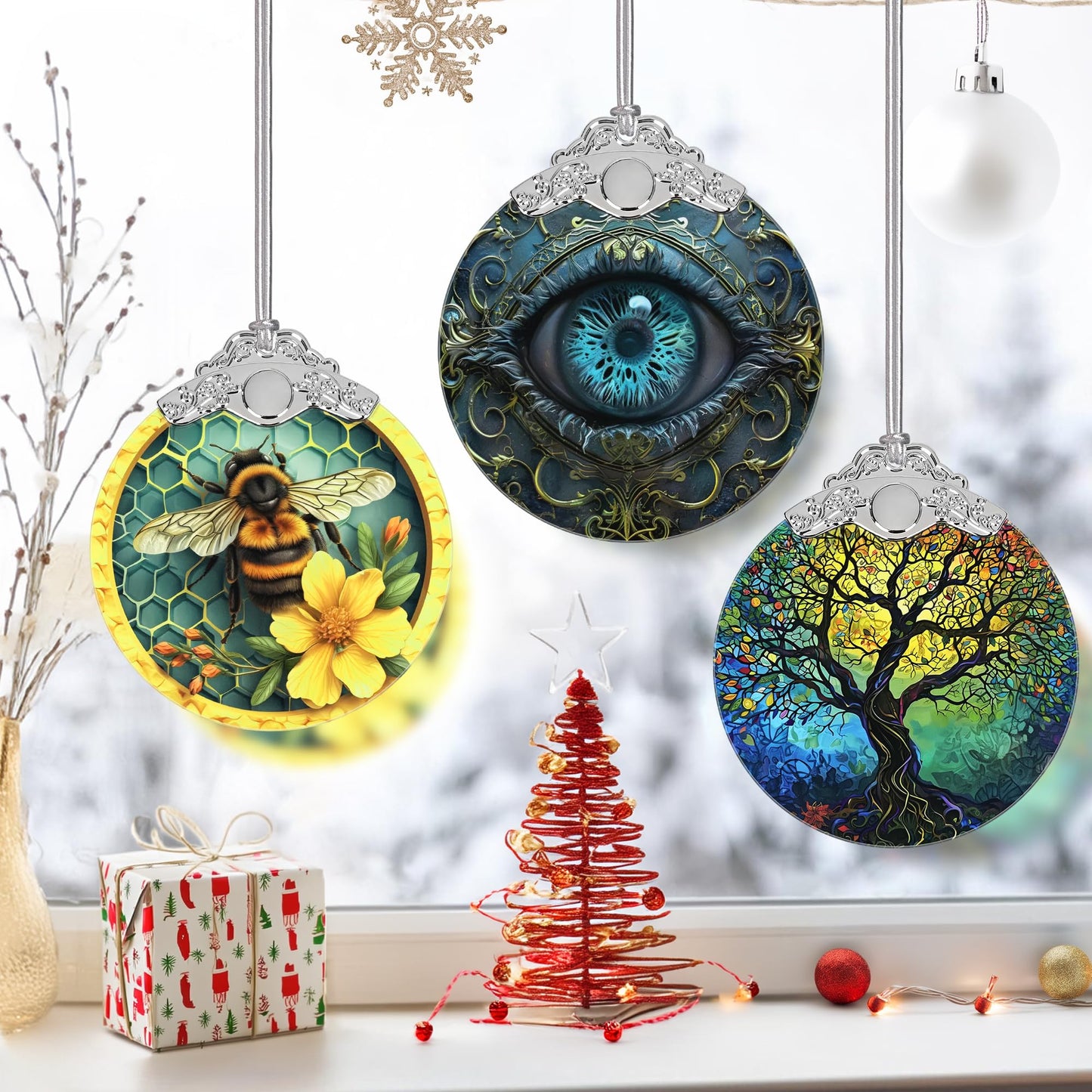 3" Stained Glass Christmas Decoration, Christmas Ornaments, Heirloom Keepsake, Gift Exchange, Gift Idea, Bauble Present - Mystical Eye