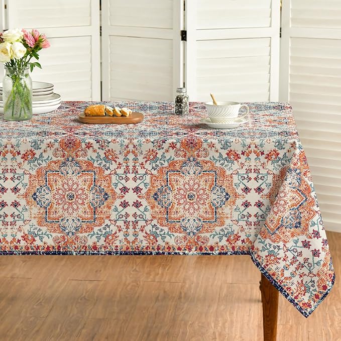 Horaldaily Boho Bohemia Style Tablecloth 60x120 Inch Rectangular, Vintage Country Rustic Farmhouse Magical Fall Orange Washable Seasonal Table Cover for Party Picnic Dinner Decor