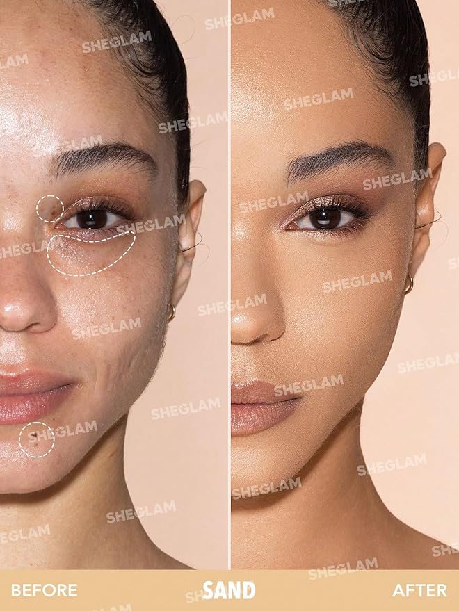 SHEGLAM Complexion Boost Concealer Sponge-Head Applicator Matte Liquid Concealer Long Lasting Brightening Color Corrector Weightless All-Day Long Lasting Hydrating Concealer-Sand