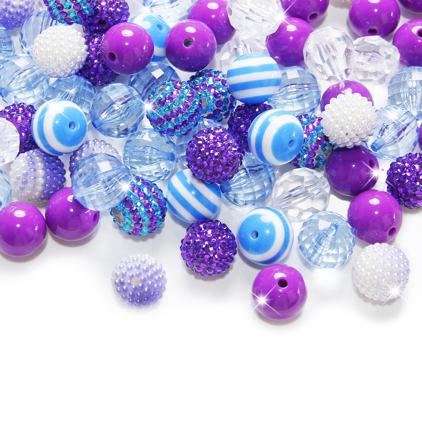 48 Pcs 20mm Beads for Pens Rhinestone Bubblegum Beads Blue Purple Crystal Acrylic Round Chunky Bead Sparkly Craft Large Balls Bead for Pen Beadable Keychain Bracelet DIY Jewelry Making Supplies