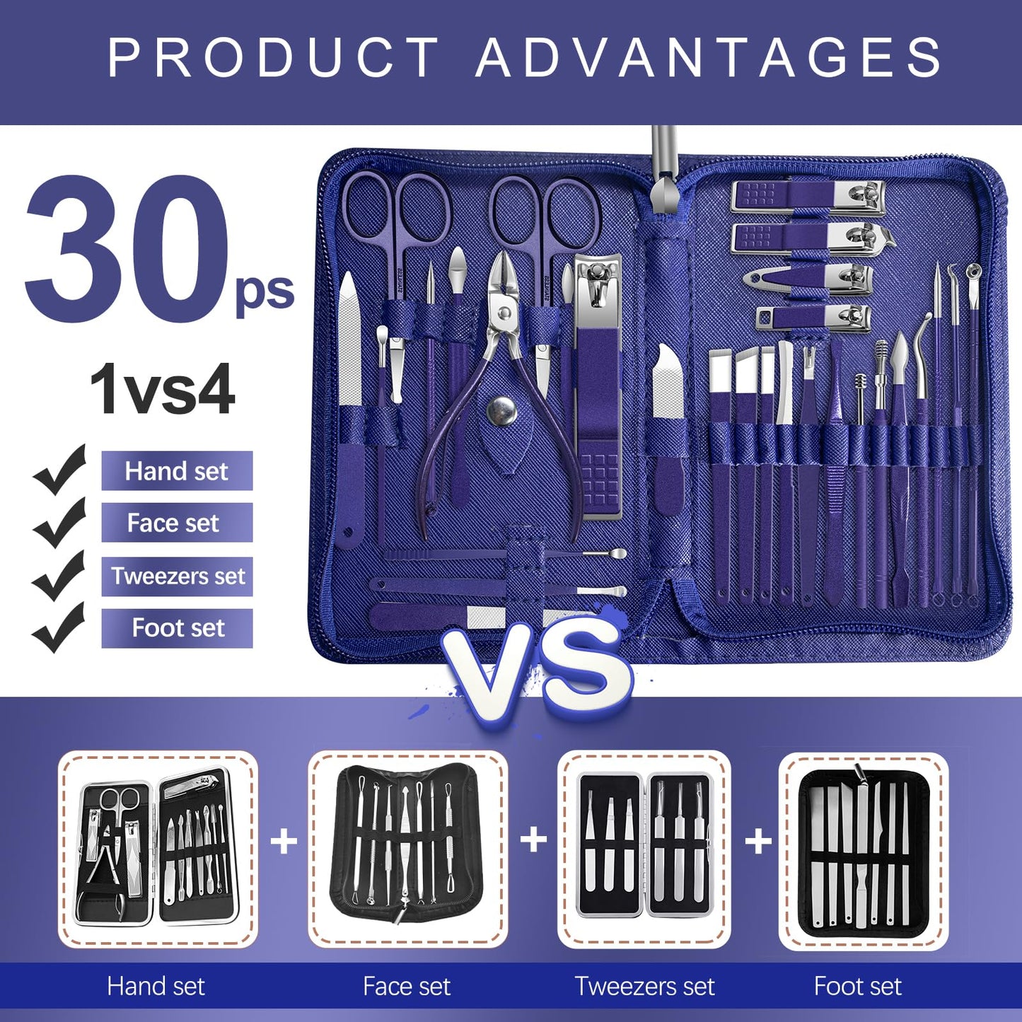 Manicure Set 30 in 1 Nail Clippers Set,Nail Manicure Kit for Women,RedFlow Toenail Clippers,Pedicure Kit,Pedicure Tools,Suitable for Travel Manicure Tools (Navy Blue)