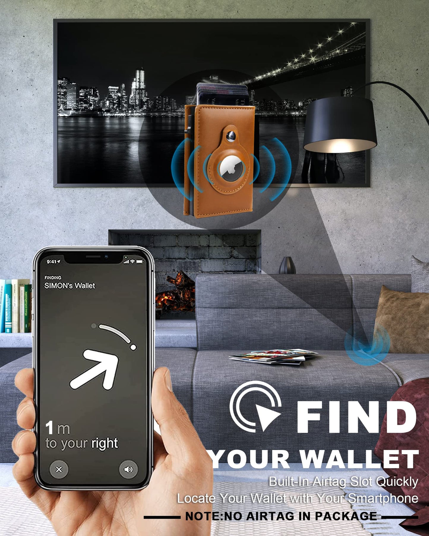 Handcrafted Leather Airtag Wallet for Men - Smart RFID Blocking Wallet with Quick ID Window & Dedicated Tracker Slot | Find My Compatible, Pop-Up Card Case