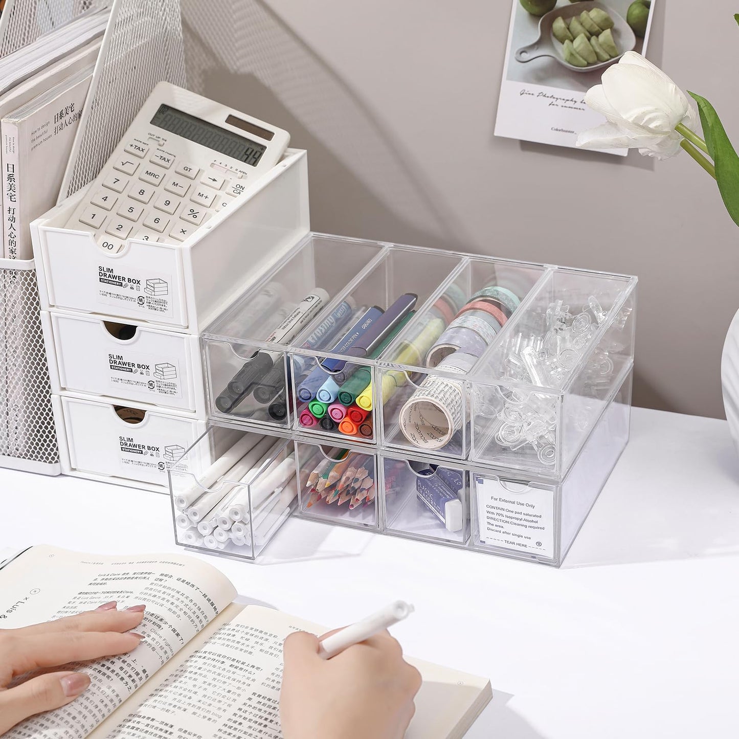 MOTDWKYD Acrylic Stackable Drawer Organizer with 4 Clear Drawers for Bathroom & Vanity Makeup Storage