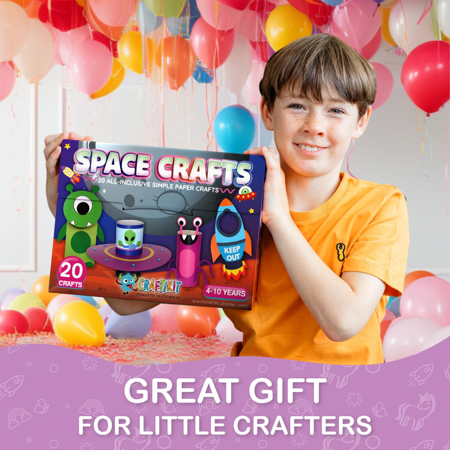 Craftikit® 20 Space Arts & Crafts for Kids - All-Inclusive Fun Toddler Craft Kit, Ages 3-10, Galaxy-Themed Activities