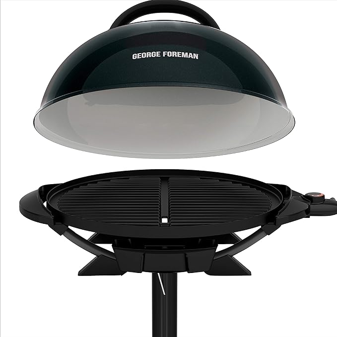 George Foreman Indoor/Outdoor Electric Patio Grill, Apartment Approved, 15-Serving, Removable Stand, Black