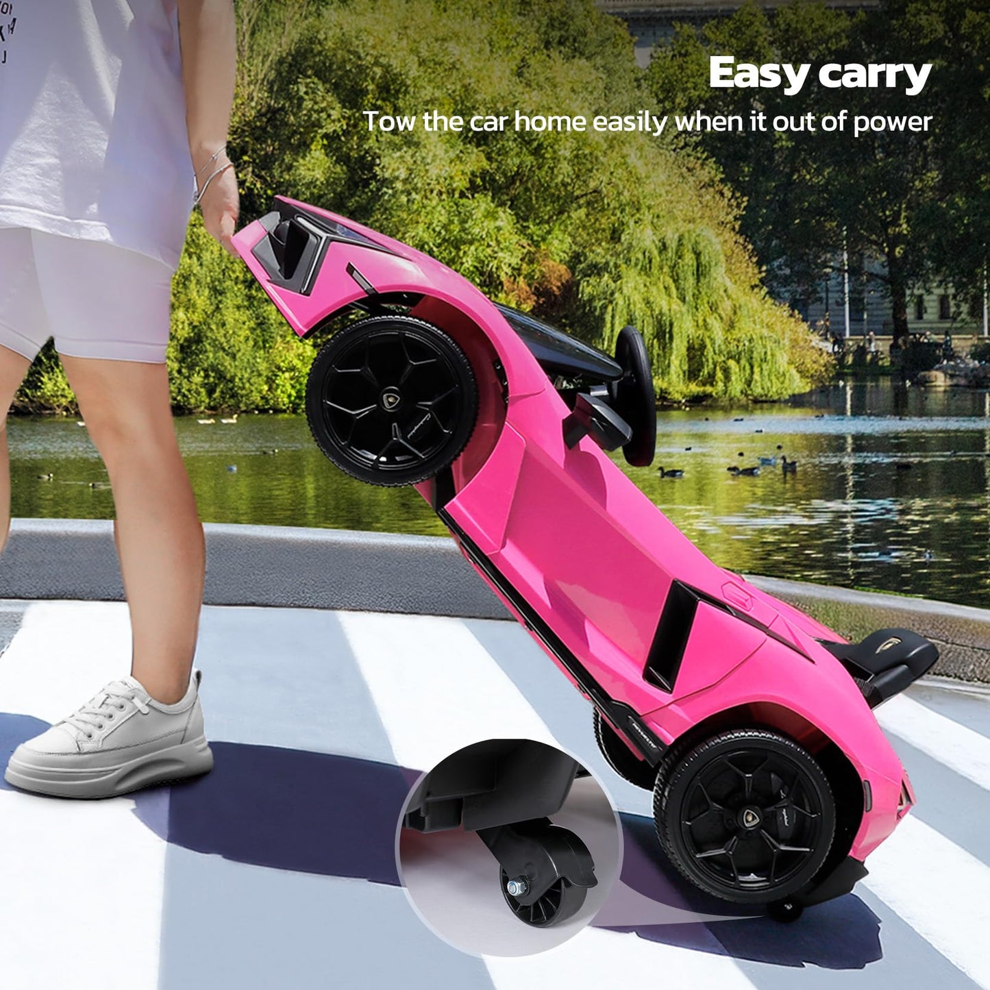 ELEMARA Licensed Lamborghini Ride On Car with Scissor Door,Electric car for Kids with Remote Control,12V Kids Car with Bluetooth,LED Light,MP3 Player and Wide Seat(Pink)