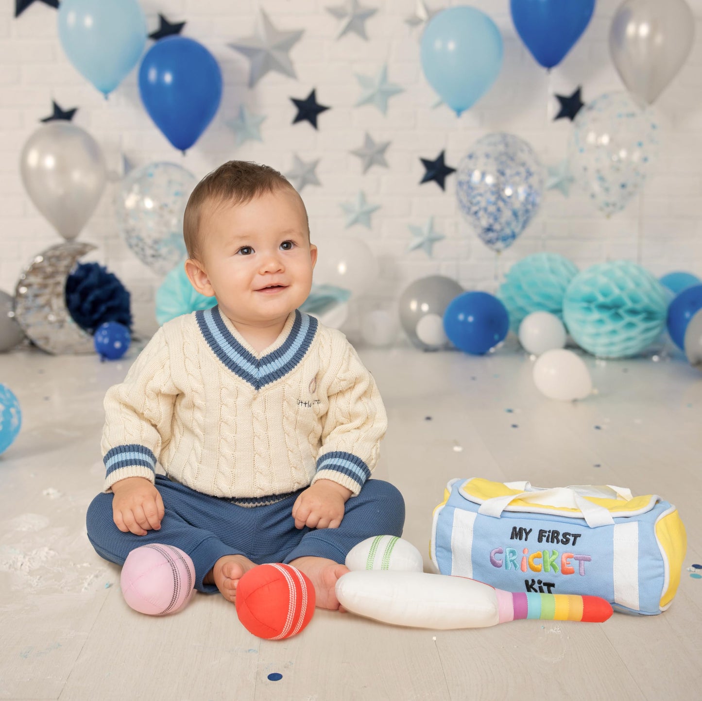 My First Cricket Kit | Mini Cotton Soft Plush Toy | Gift 0 to 18 Months Baby | 3 Soft Sensory Cricket Balls – Rattle, Crinkle, Squeaker & 1 Rainbow Rattle Cricket Bat | Safe, Fun, Educational