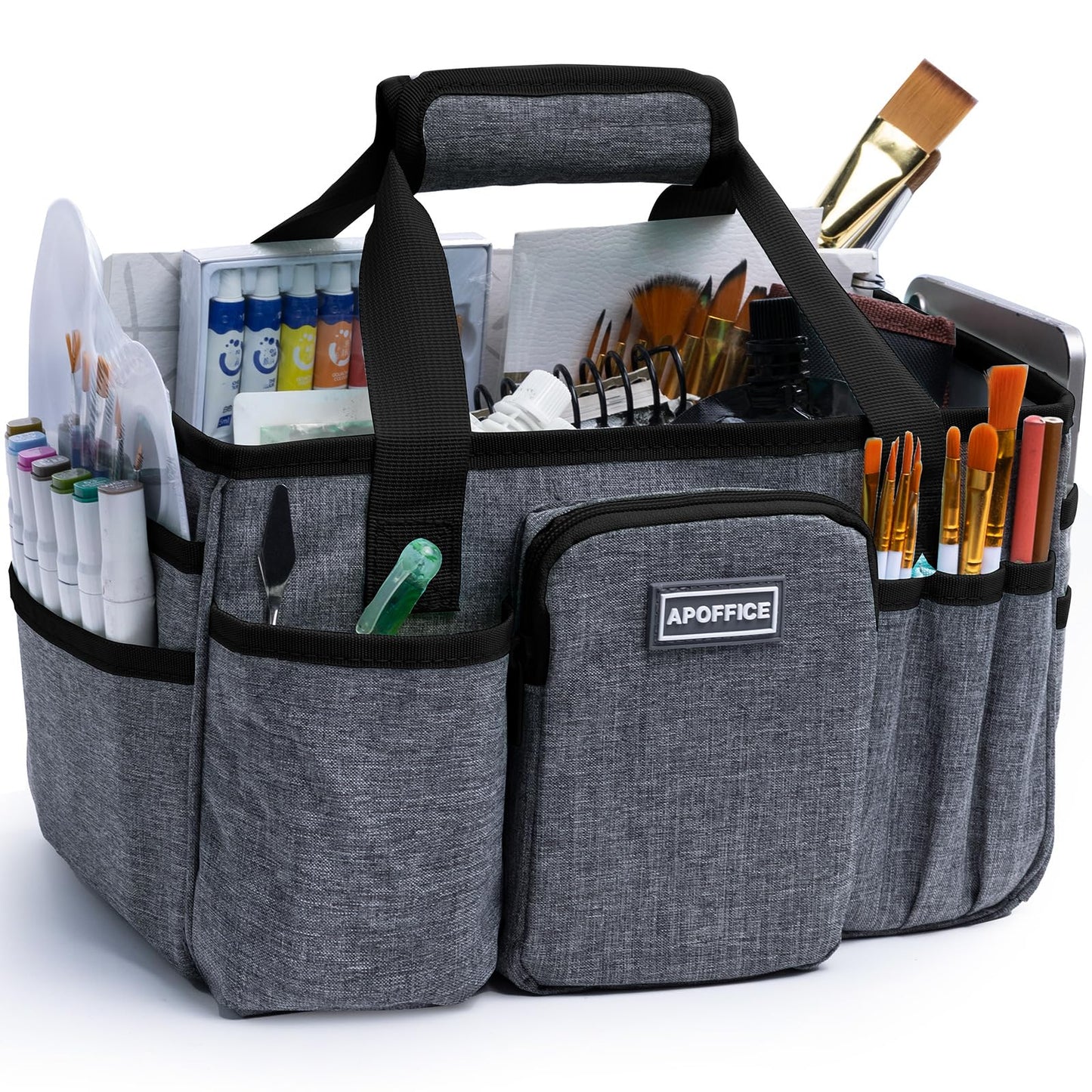 APOFFICE Art Supply Organizer Tote Bag – Craft Caddy with Handle, Utility Storage Tote with Multiple Pockets & Adjustable Divider for Sewing, Scrapbooking, School, Office, Medical Supplies