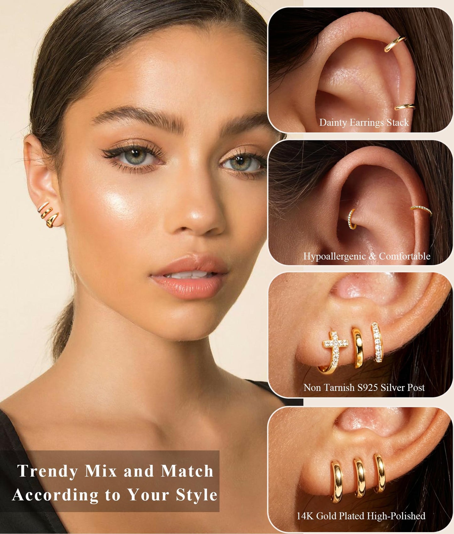 DORANA Small Gold Hoop Earrings Set for Women Gold Huggie Earrings Non Tarnish Small Cartilage Hoops Stackable Earring Stacks Sets for Multiple Piercing
