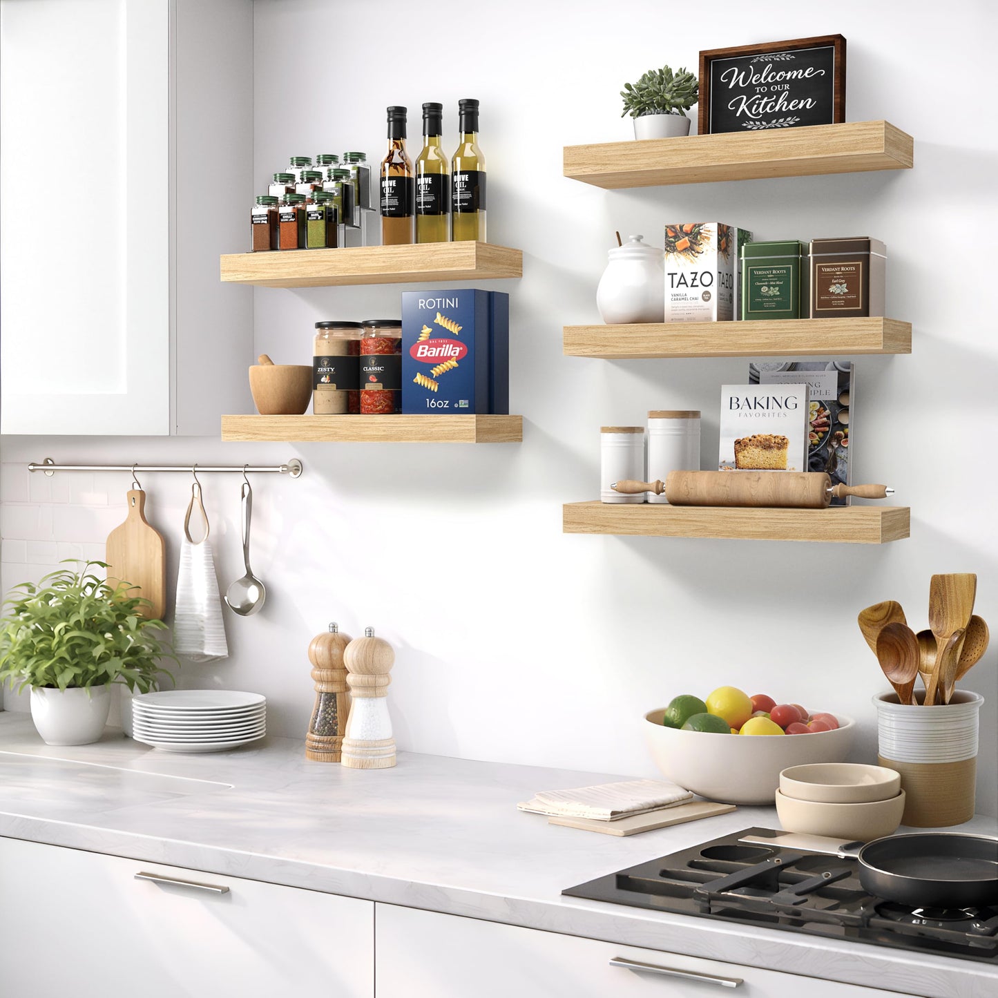 Sorbus Floating Shelves for Wall – 16 Inch Floating Shelf for Kitchen, Bedroom, Living Room, Bathroom, Home & Wall Decor - Mounted Bathroom Shelves with Invisible Brackets (Maple Wood, 2 Pack)