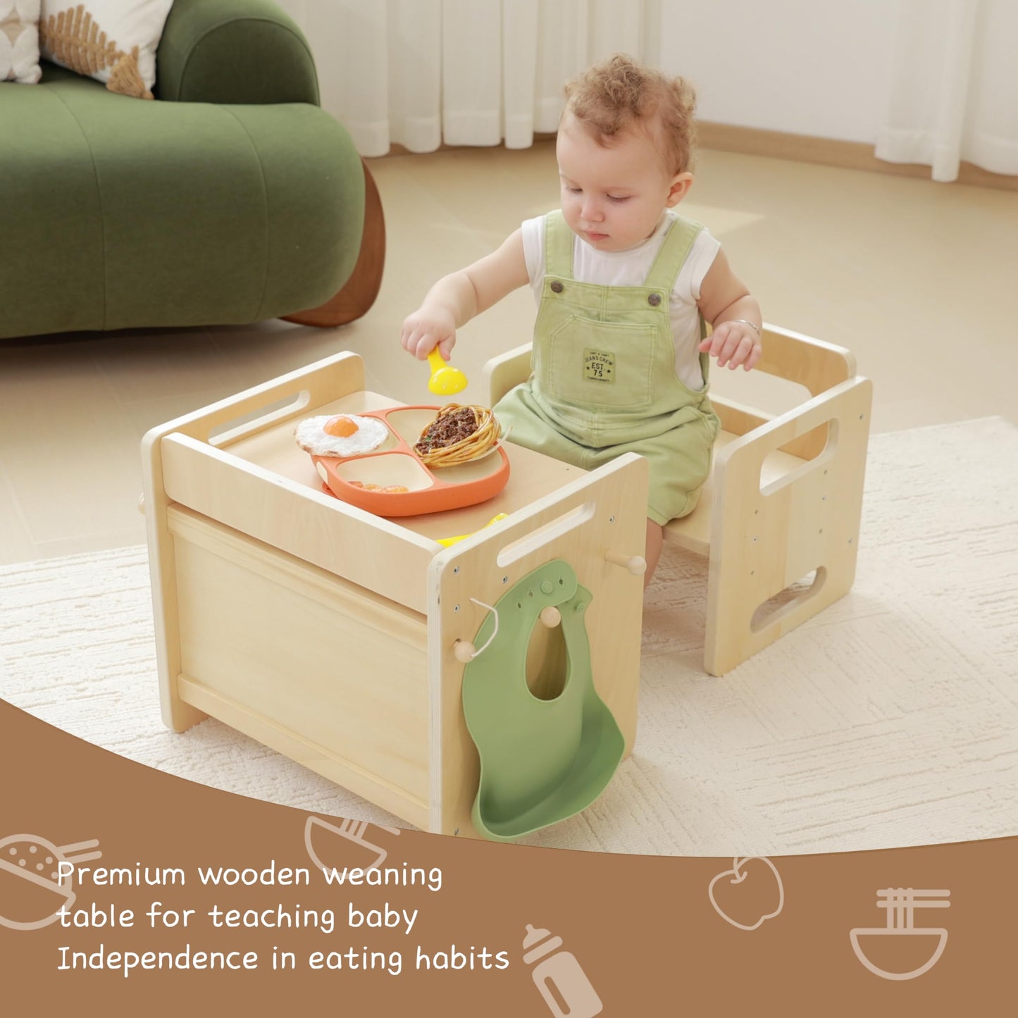 bpmfkid Montessori Weaning Table and Chair Set - Adjustable Design for Toddlers, Ideal for Mealtime, Learning, and Play
