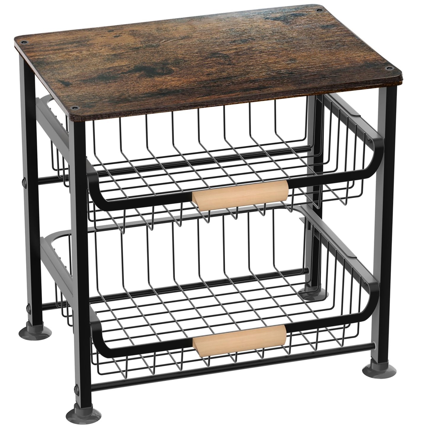 NiuYichee 3-layer Kitchen Fruit Storage Basket Snack Rack, Countertop & Desktop Pull-out Metal Basket with Handle, Organizers
