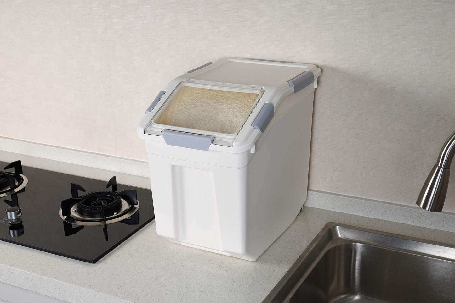 EonTone [2-Pack] 30 lbs Flour Storage Container, 25L Airtight Food Bin with Wheels BPA-Free