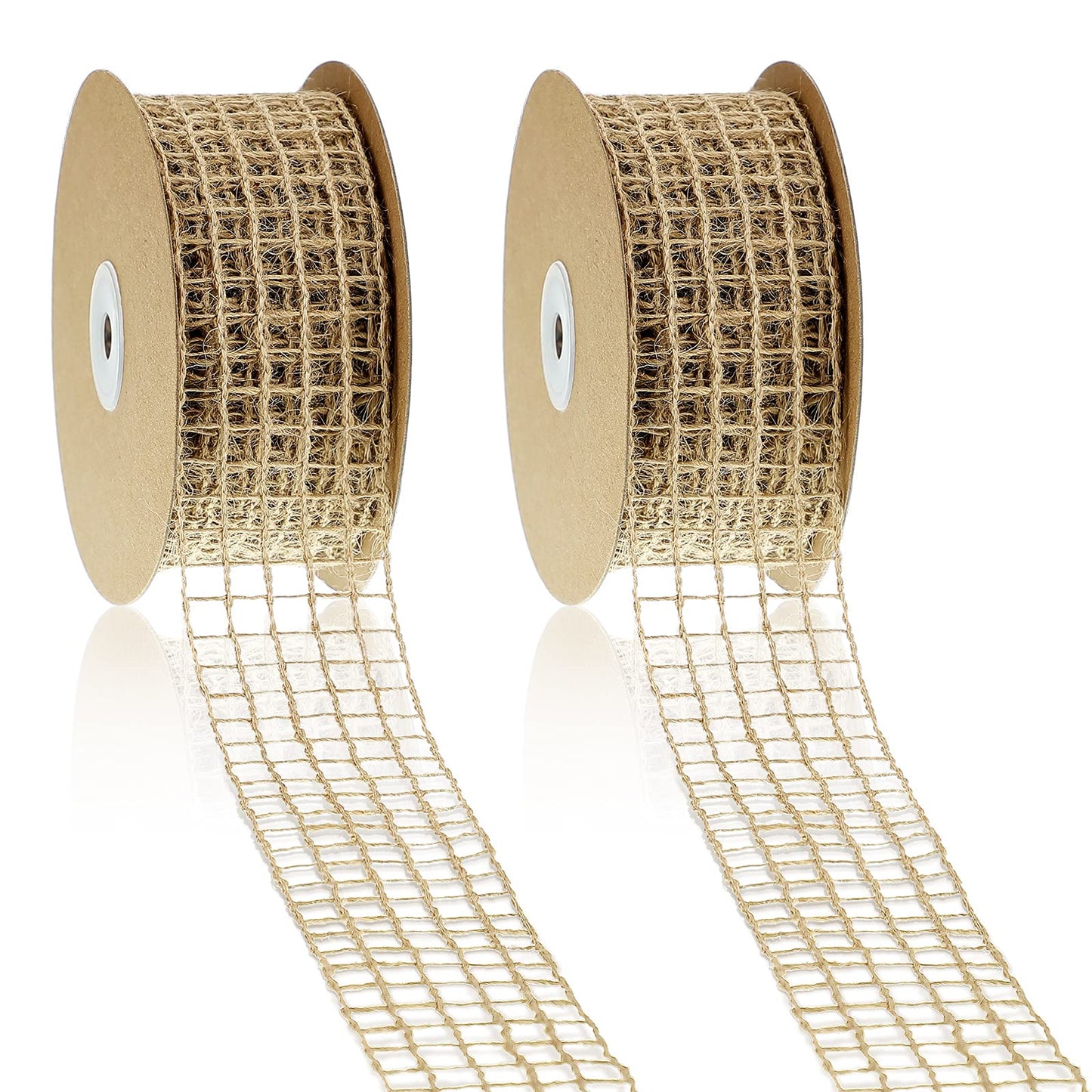 MTLEE 2 Rolls Mesh Burlap Wired Ribbon 2 Inch x 20 Yards Open Weave Burlap Net Ribbon Fabric with 5 Square Grids DIY Craft Supplies for Wrapping Bow Wreath Party Home Decor