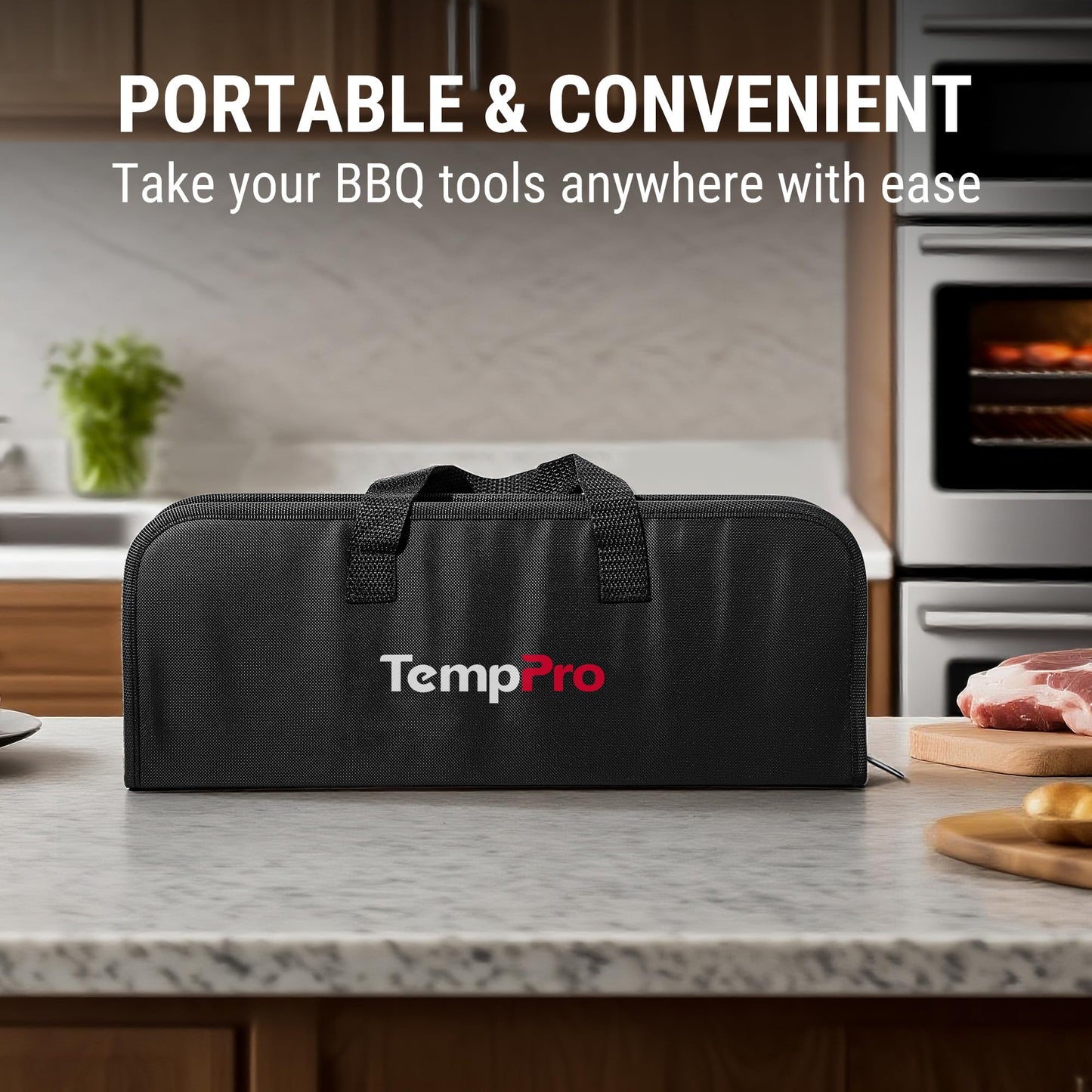 TempPro Grilling Accessories Grill Set with Spatula, Fork, Brush & Tongs, Heavy Duty Stainless Steel Grill Tools for Camping Burger, BBQ Accessories for Men Dad Him (Previously ThermoPro)