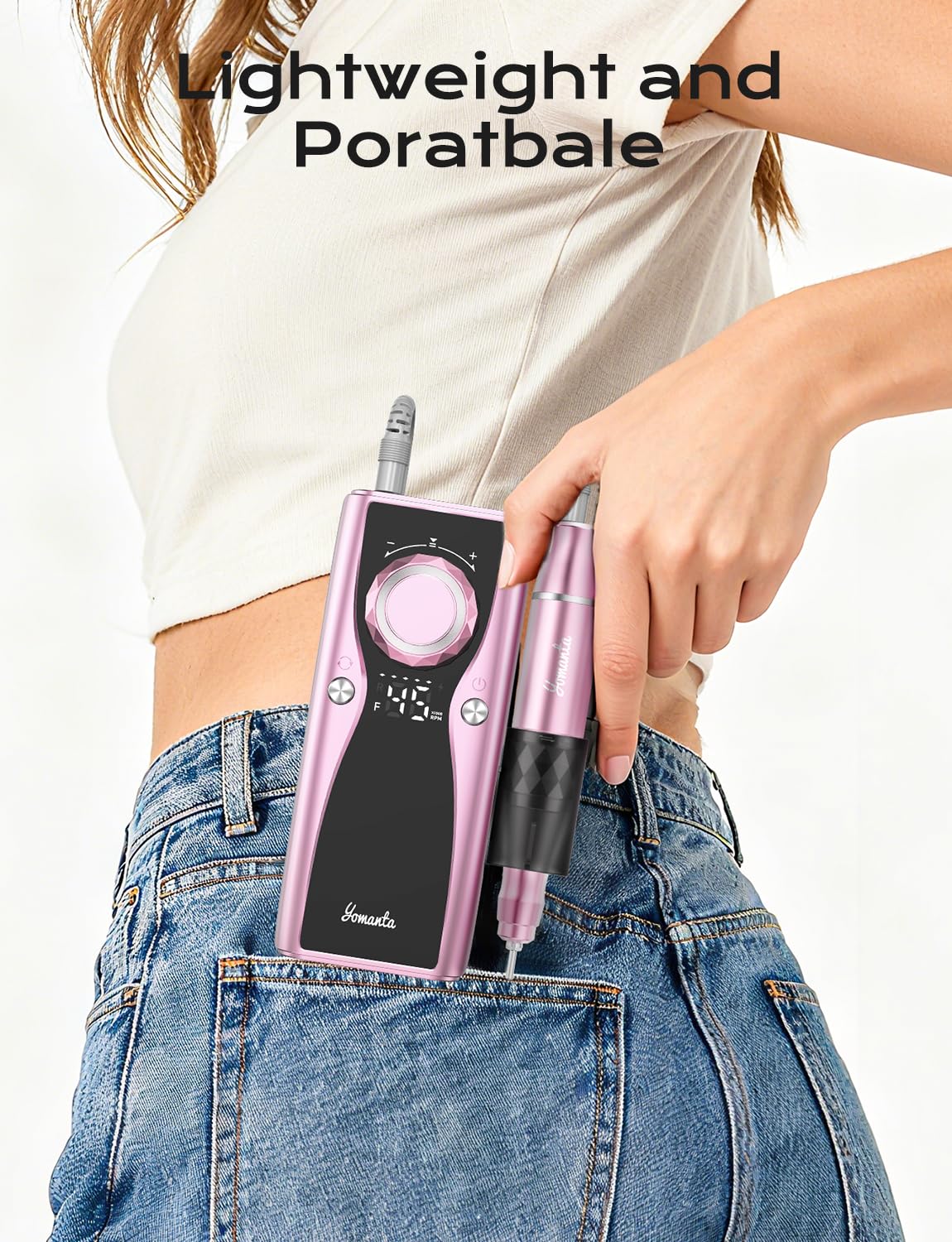 Electric Nail Drill Professional Kit: 45,000 RPM USB Rechargeable Efile Nail Drill Nail File with 12 Bits for Polishing Gel/Acrylic Nails- Portable Manicure Tool Set for Salon/Home-Rose Gold
