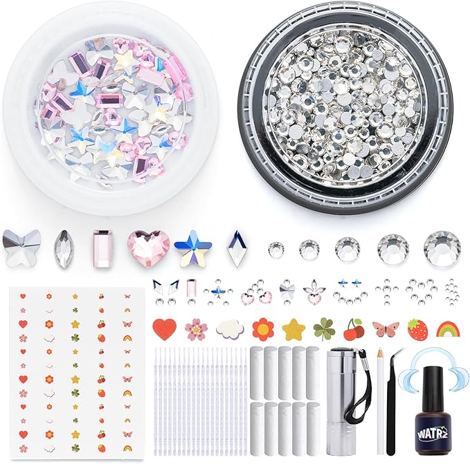 WATRZ 260 Teeth Gem Kit,Tooth Gems for Teeth DIY Crystals 7 Shapes with 200 Round Crystals Multicolor Butterfly Love for Girls Harmless