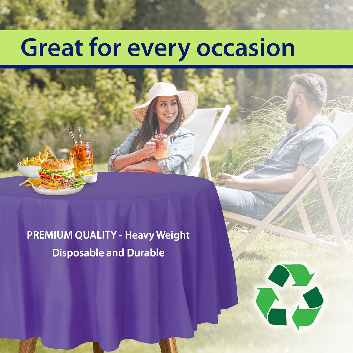 Purple Disposable Plastic Tablecloth for Round Tables (12 Pack) 84 inches Table Cloths for Parties, Events & Weddings, Indoors & Outdoors, Plastic Table Cover