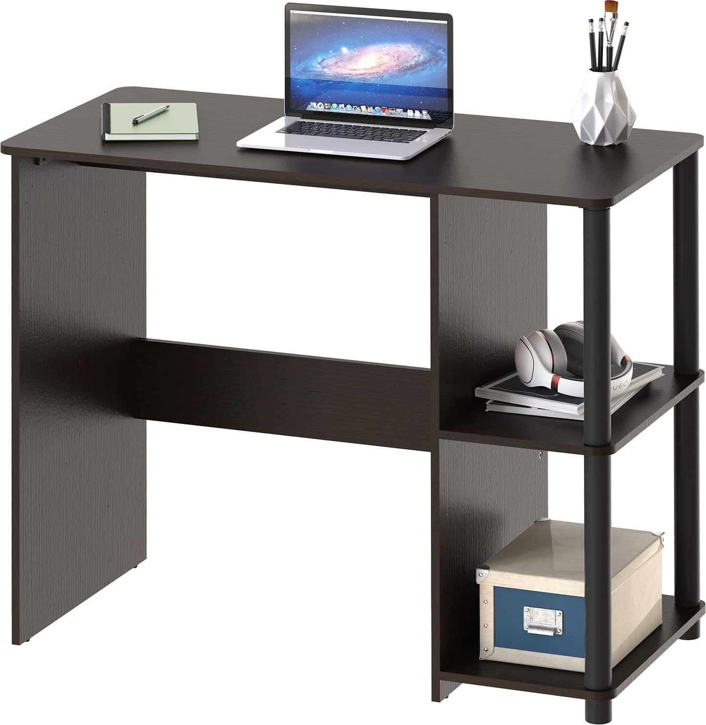 SHW 35-Inch Home Office Cyrus Desk with Open Storage Shelves, Espresso