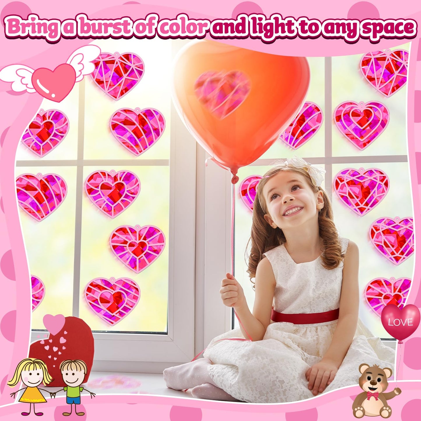32 Sets Valentines Day Heart Suncatchers Craft Kit DIY Window Stained Glass Effect Valentines Heart Paper Crafts Home School Classroom Decoration Birthday Gift Creative Art Project & Activity Game