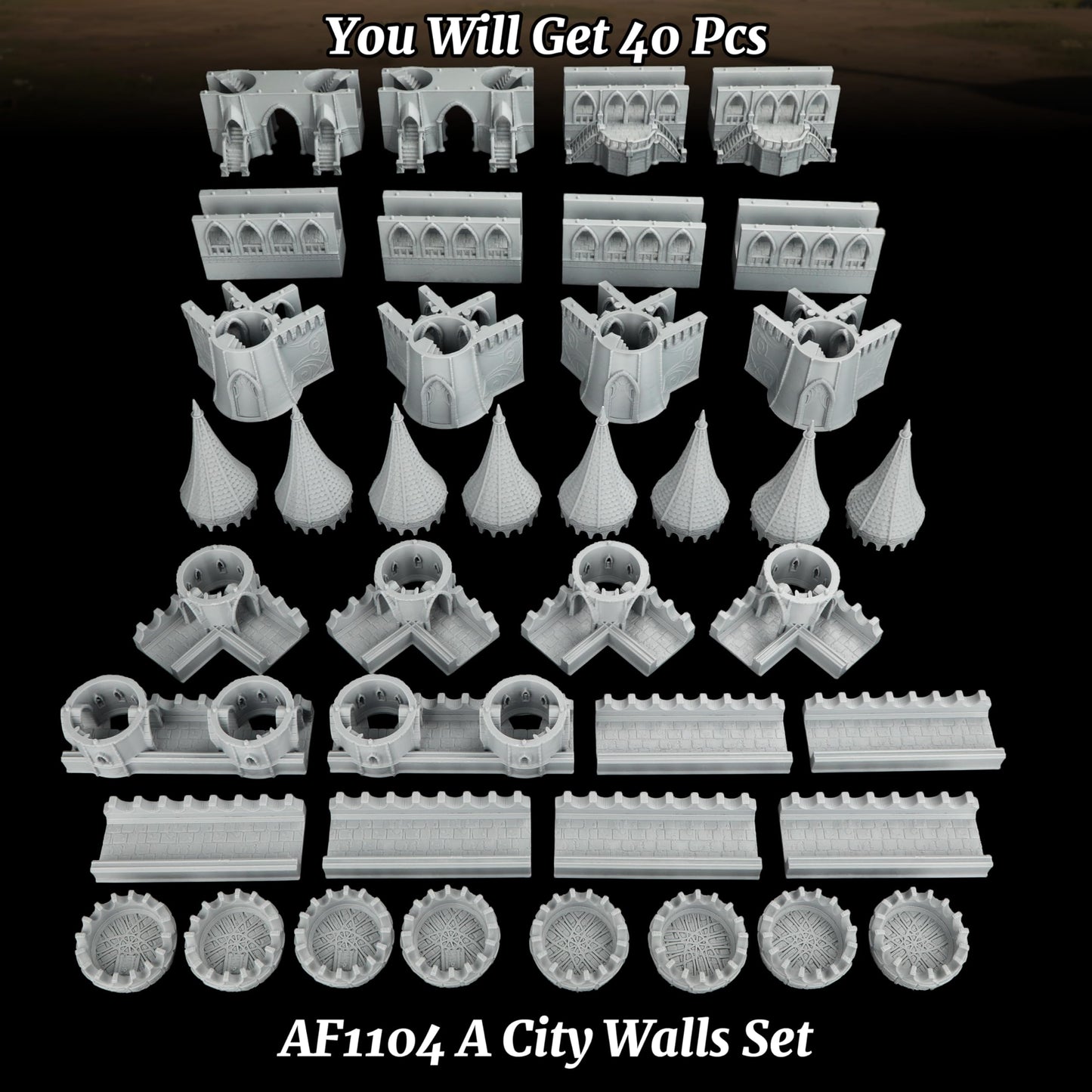 TTRPG Scenery Modular Epic Fortress - 25mm Scale Unpainted Dungeon Walls & Defense Towers, Massive RPG Terrain Set for Dungeon Masters & Wargame - City Walls Set (AF1104 A)