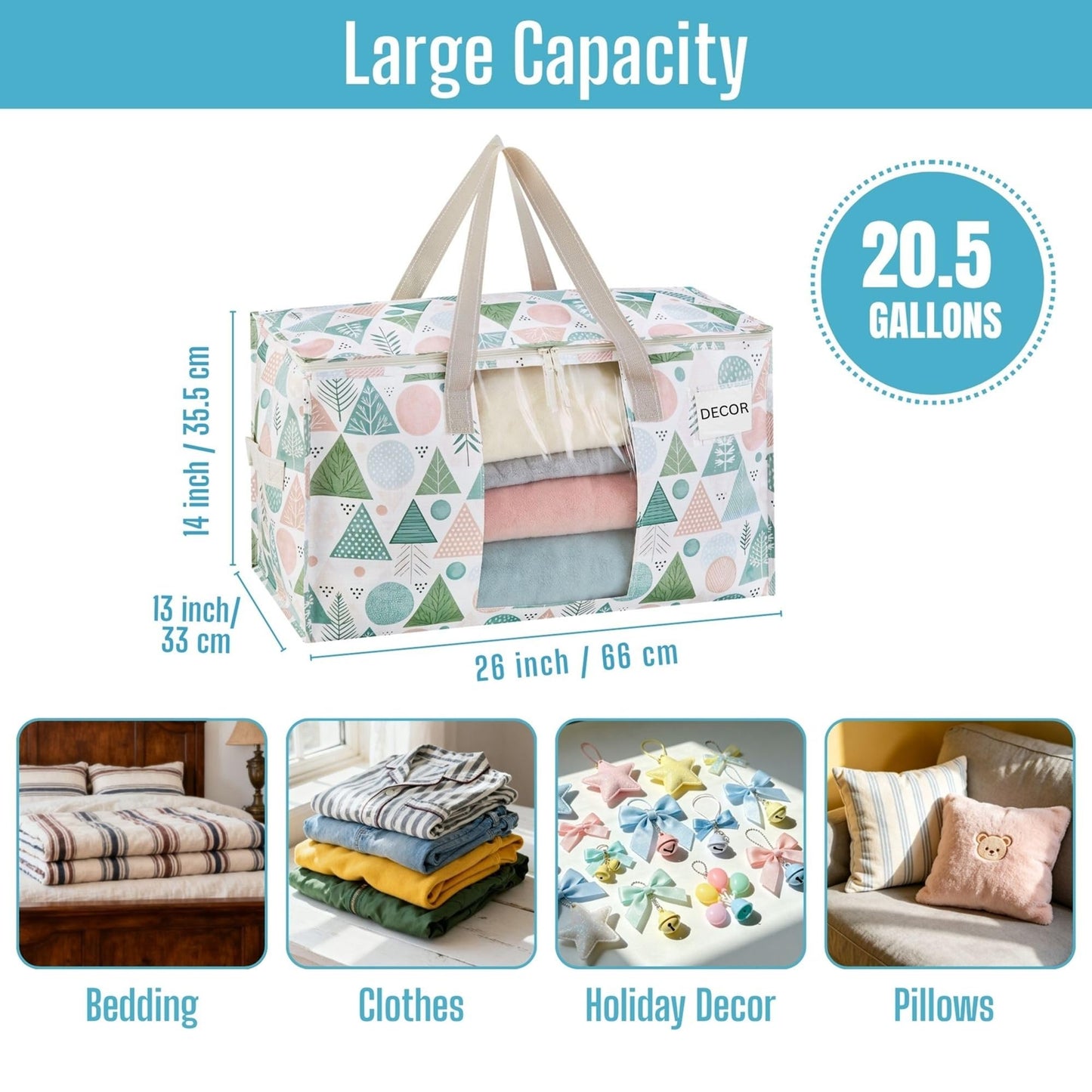 VENO 4 Pack Moving Bags, Large Christmas Storage Bins with lids, Packing Supplies for College, Alternative to Moving Boxes, Foldable, Heavy-Duty Tote, Christmas Pattern (Pastel Forest, 4 Pack)