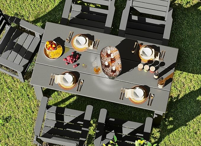 GREENVINES 5-Piece Patio-Dining-Set | HDPE Plastic | Outdoor Table and Chairs Sets for 4 | Patio Furniture | All Weather | Umbrella Hole | for Backyard Poolside Garden | Grey