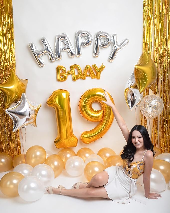 Gold Number 17 Balloon 40 inch, 17 Number Balloons, 17th Gold Birthday Decorations, 17 Year Old Girls Boys Golden Party Supplies